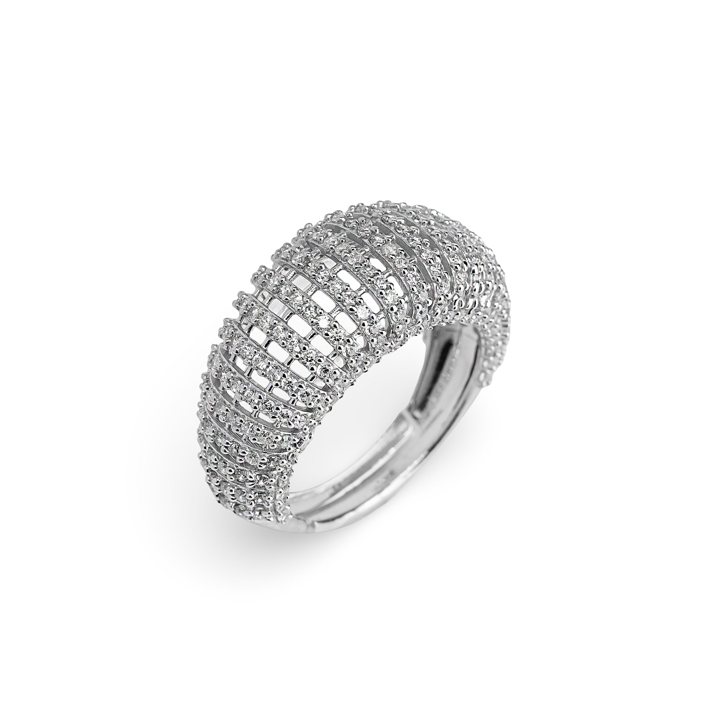 Echelon Grid Ring – Premium Pavé Band Ring in White Gold Finish