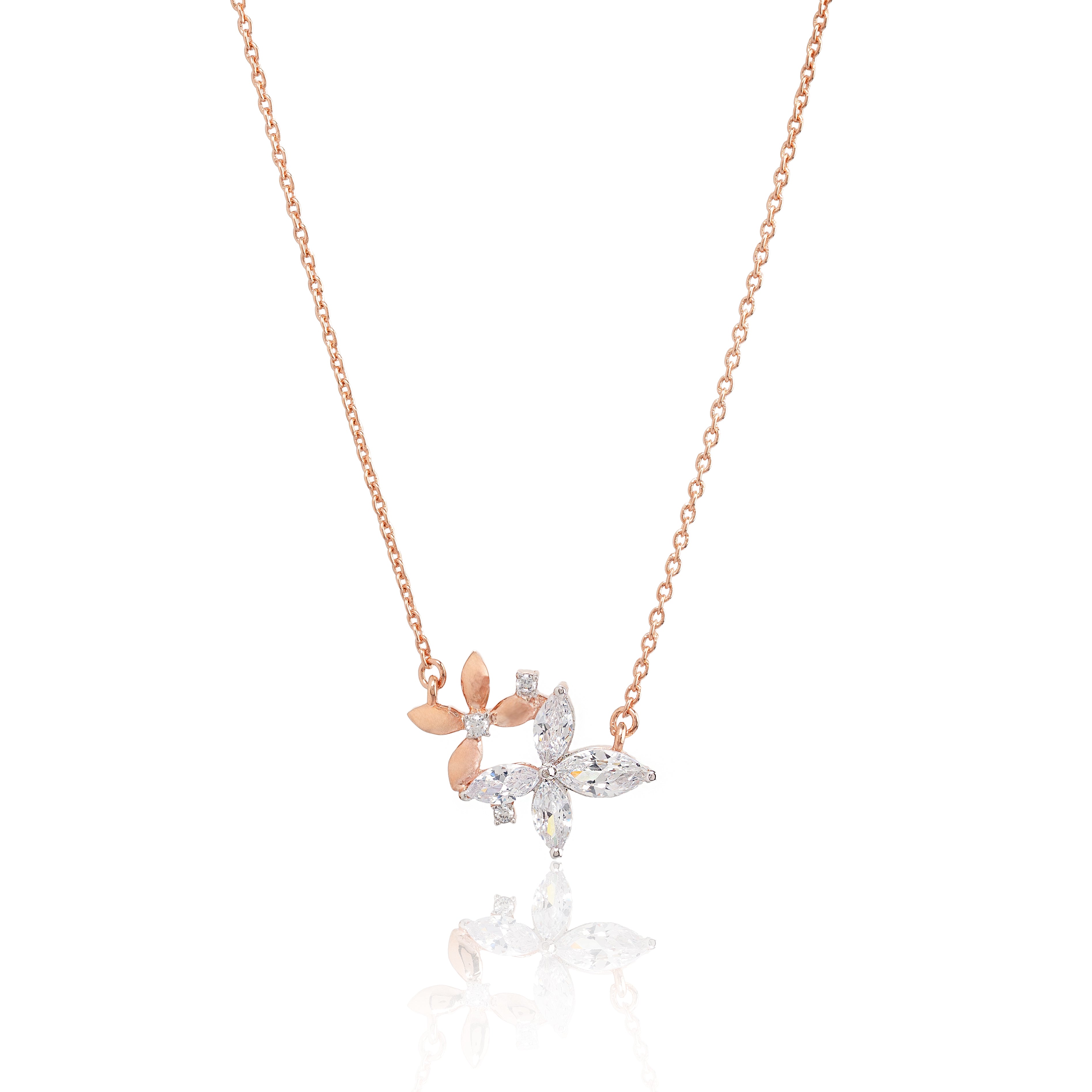Celeste Bloom Duo – Premium Floral Pendant Necklace in Rose Gold Finish