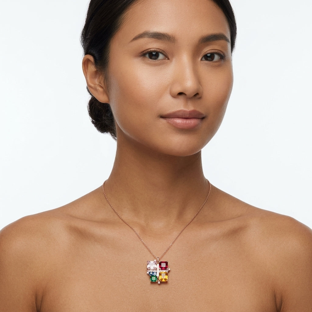 Prism Royale – Premium Multicolor Gemstone Pendant in Rose Gold Finish