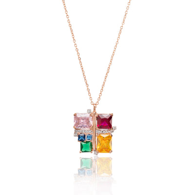 Prism Royale – Premium Multicolor Gemstone Pendant in Rose Gold Finish