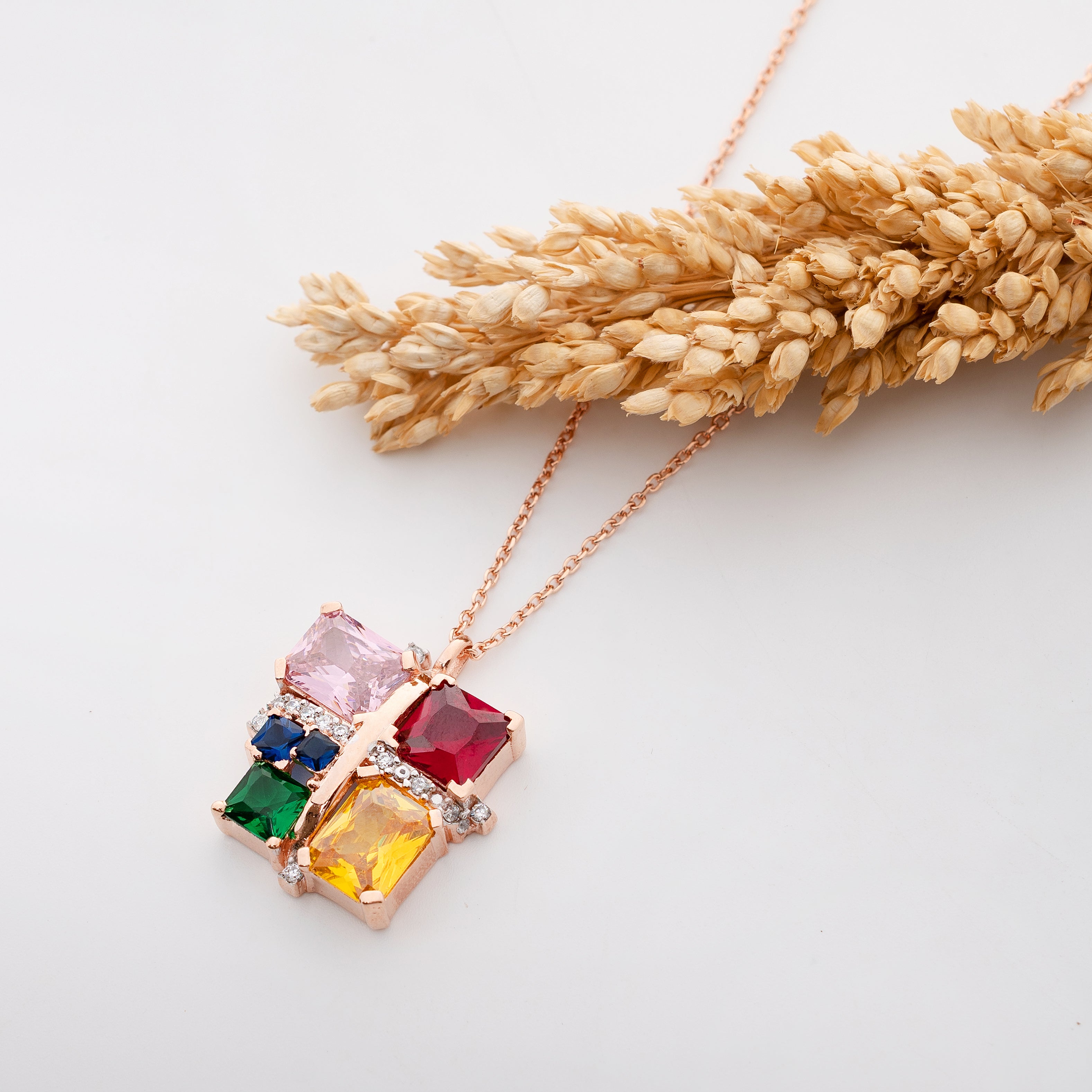 Prism Royale – Premium Multicolor Gemstone Pendant in Rose Gold Finish