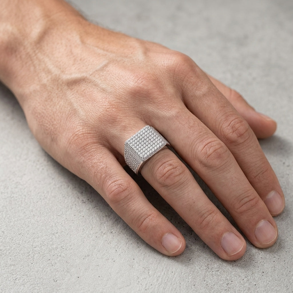 Iceblock Luxe Ring – Premium Iced-Out Statement Ring in Silver Finish