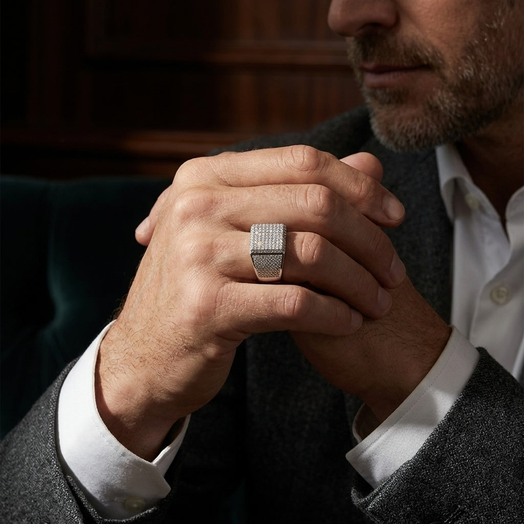Iceblock Luxe Ring – Premium Iced-Out Statement Ring in Silver Finish