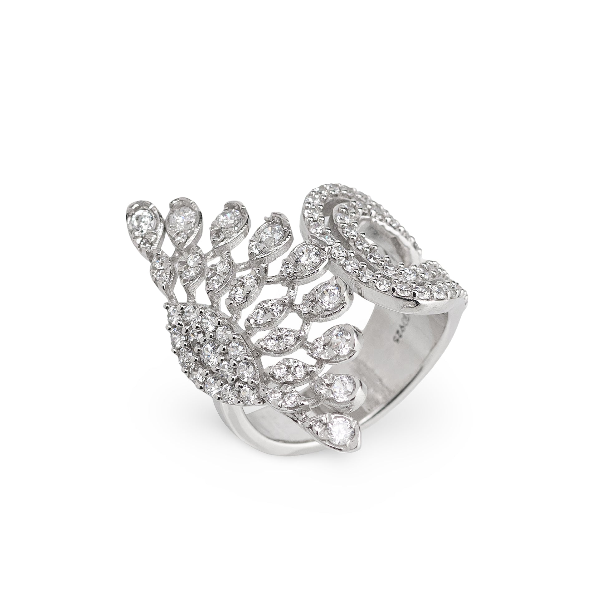 Luminous Vine Ring – Premium Diamond-Style Statement Ring in Silver Finish