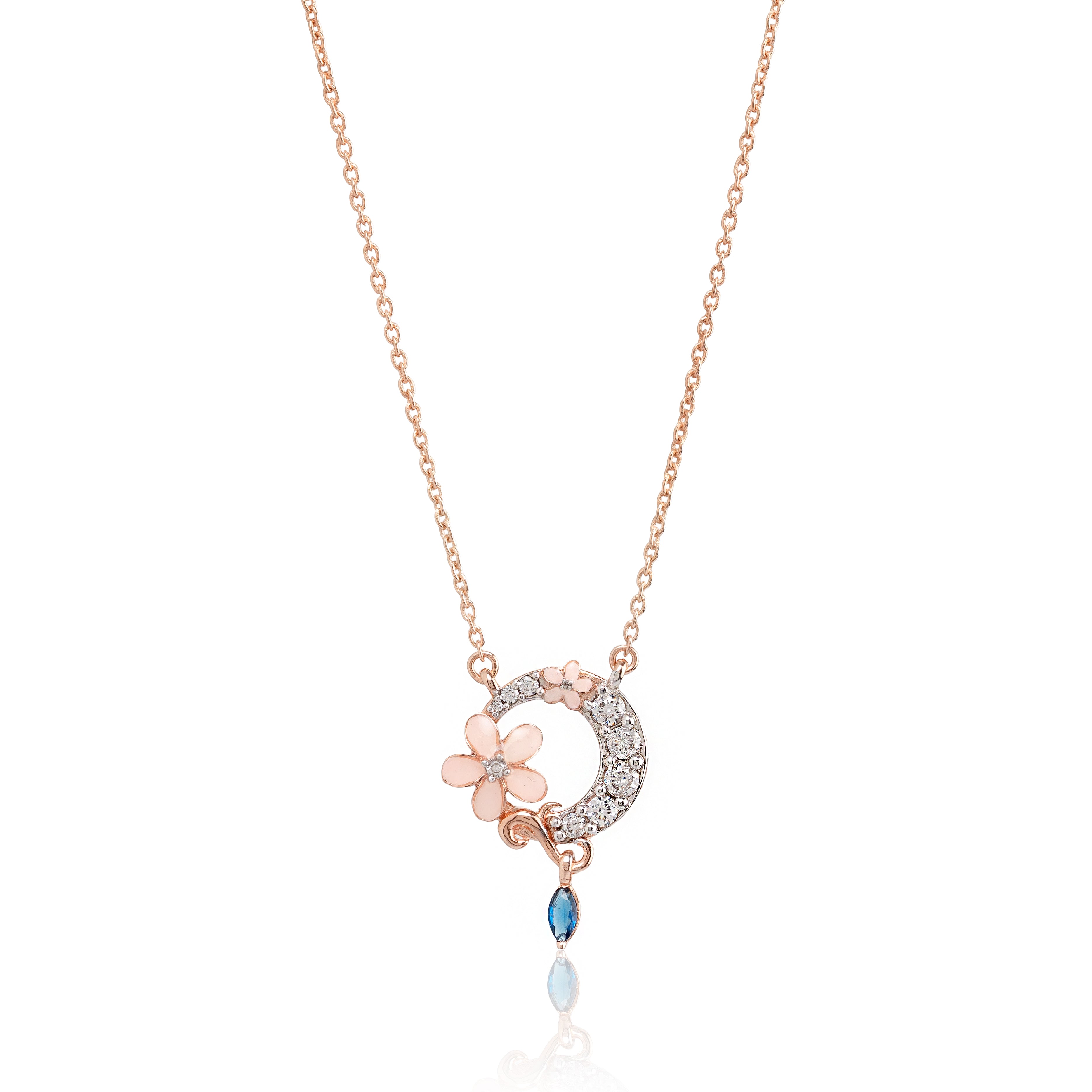 Luna Bloom Drop – Premium Floral Pendant Necklace in Rose Gold Finish