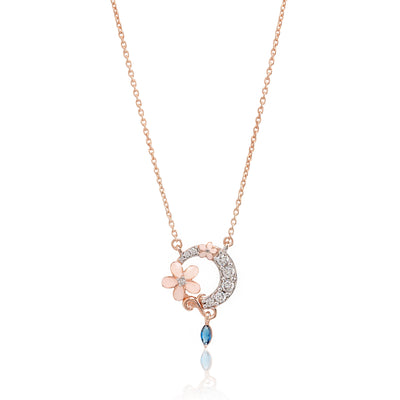Luna Bloom Drop – Premium Floral Pendant Necklace in Rose Gold Finish
