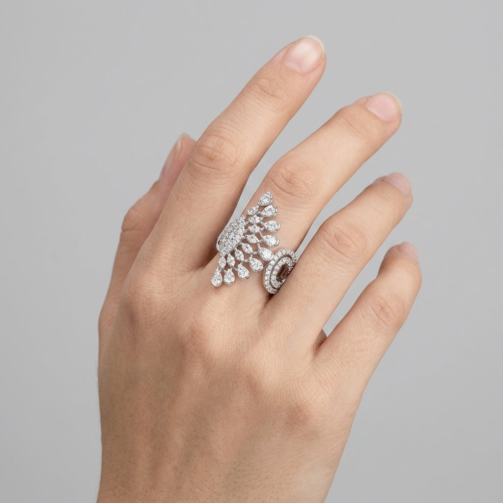 Luminous Vine Ring – Premium Diamond-Style Statement Ring in Silver Finish