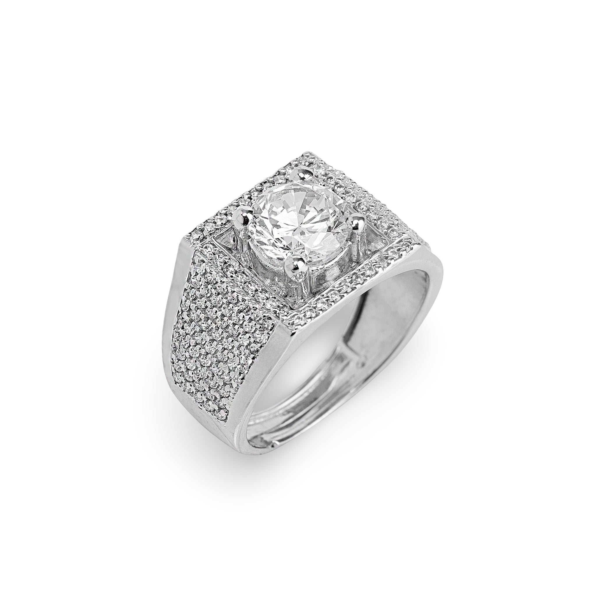 Crown Ice Ring – Premium Iced-Out Statement Ring in Silver with Round-Cut Crystal