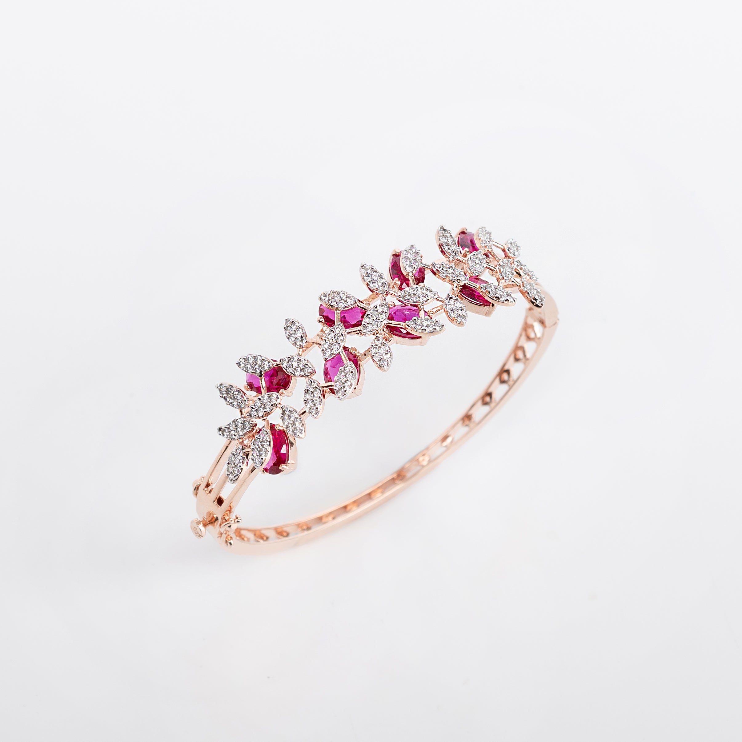 Rosé Bloom Cuff – Premium Floral Diamond-Style Rose Gold Bracelet
