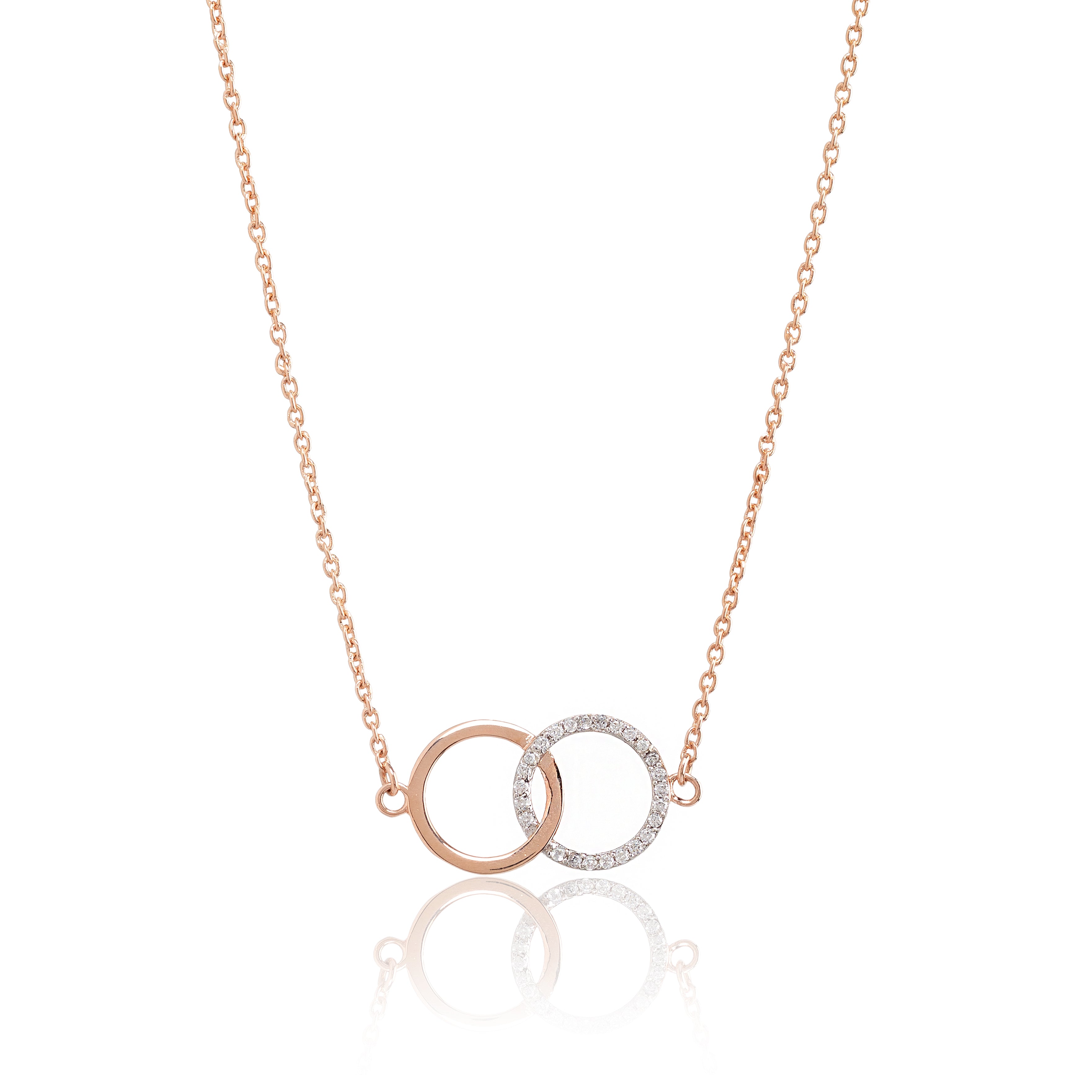 Dual Halo Link – Premium Interlocking Circle Necklace in Rose Gold Finish
