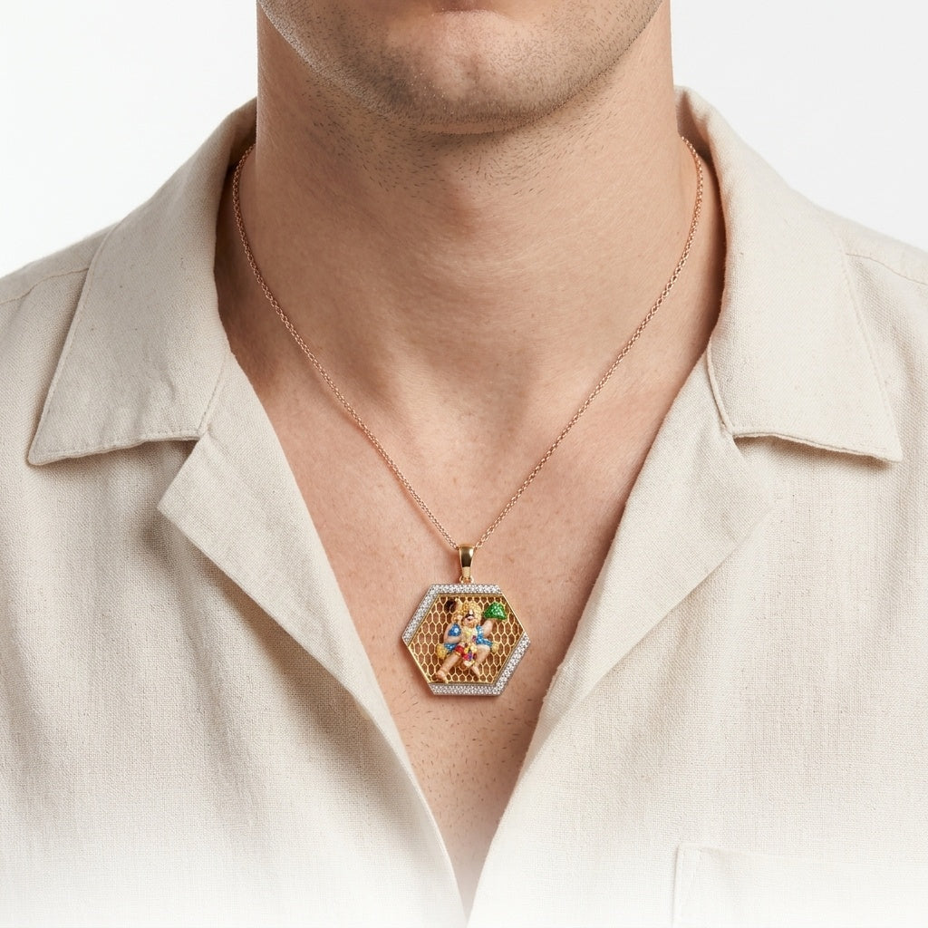 Divine Hexa Guardian – Premium Pendant in Gold & Diamond Finish