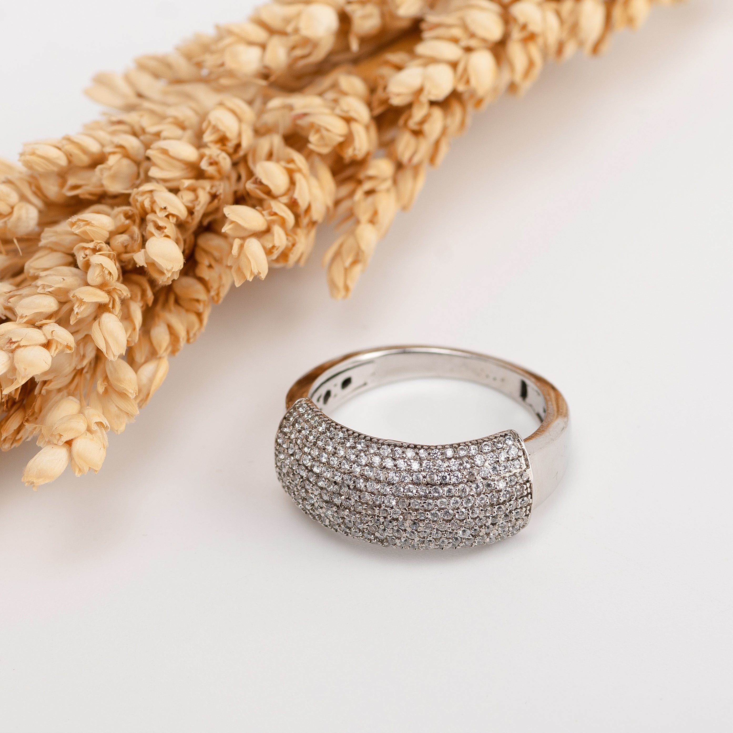 Lustre Dome Ring – Premium Unisex Pavé Statement Ring in Silver Finish