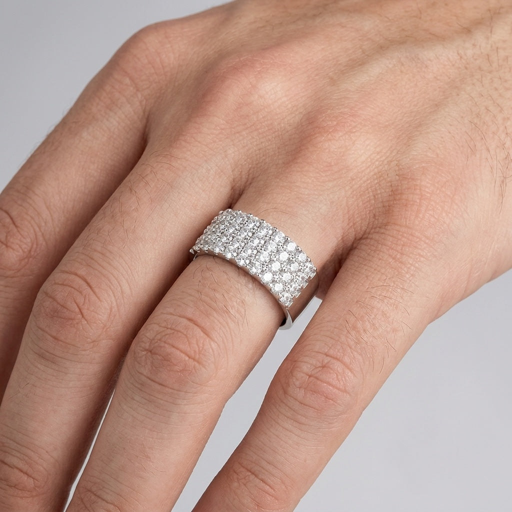Glacier Pavé Ring – Premium Iced-Out Statement Ring in Silver Finish