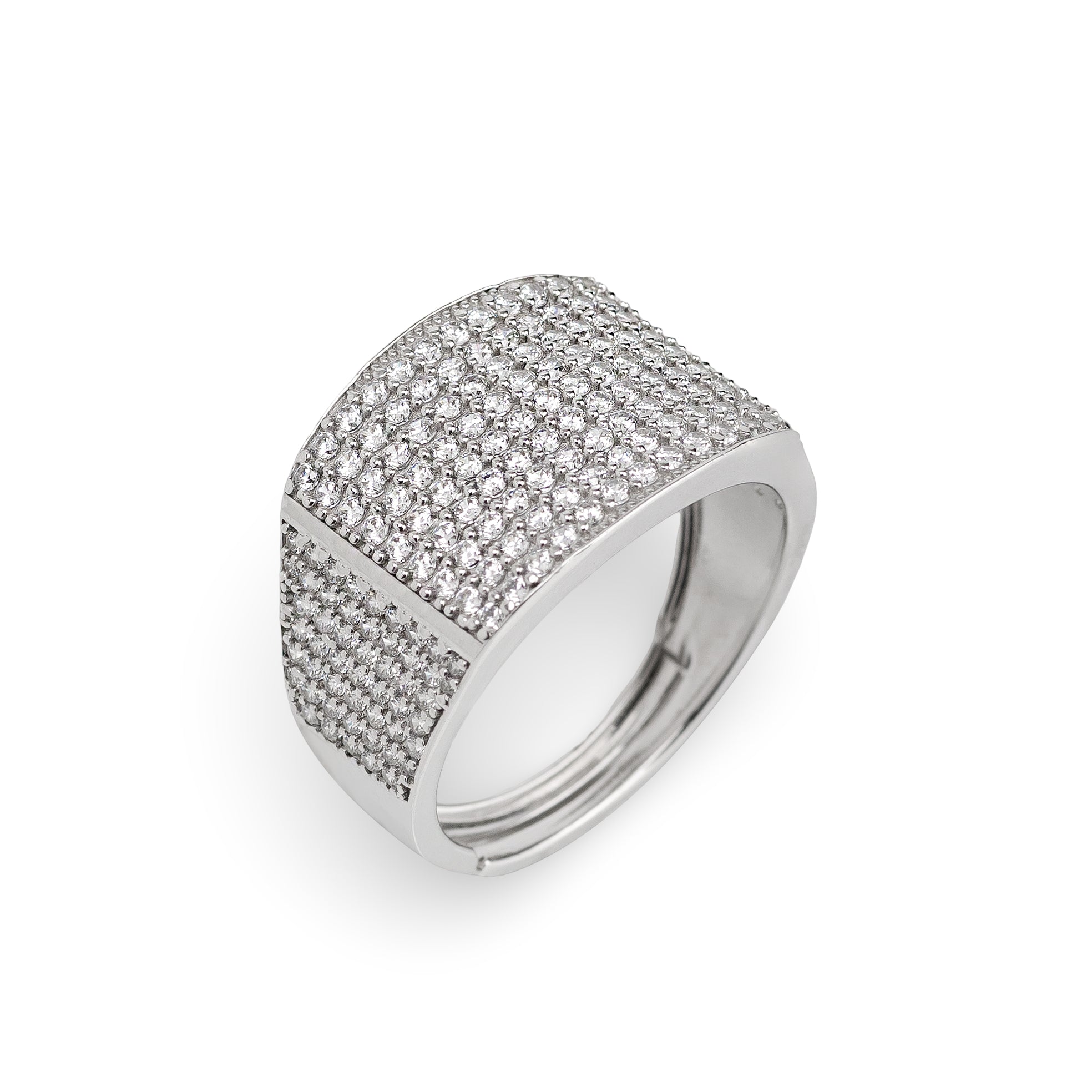 Aurora Ice Ring – Premium Iced-Out Dome Ring in Silver Finish