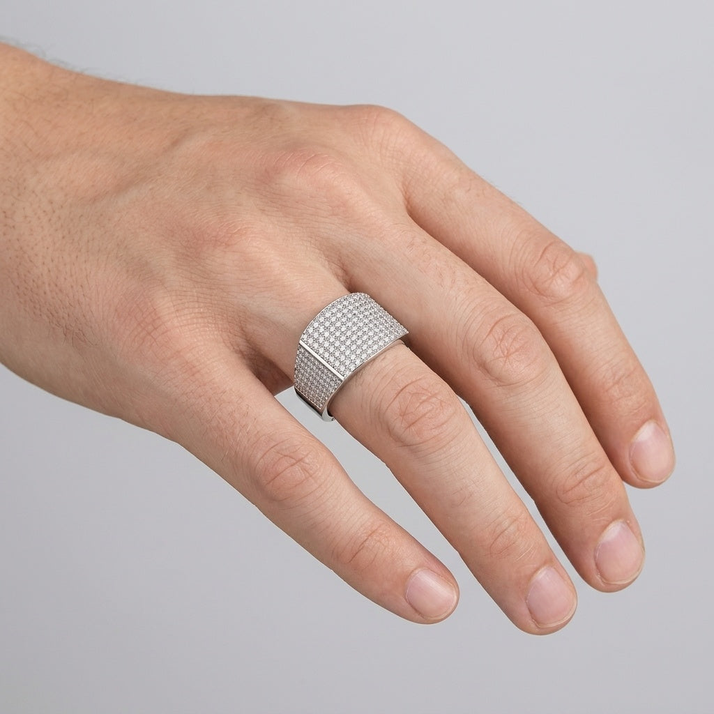 Aurora Ice Ring – Premium Iced-Out Dome Ring in Silver Finish