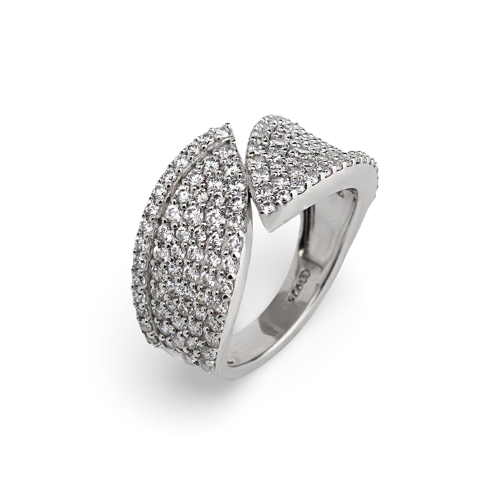 Eclipse Split Ring – Premium Pavé Statement Ring in Silver Finish