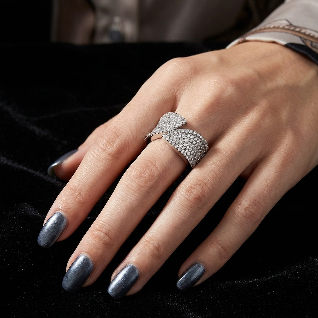 Eclipse Split Ring – Premium Pavé Statement Ring in Silver Finish