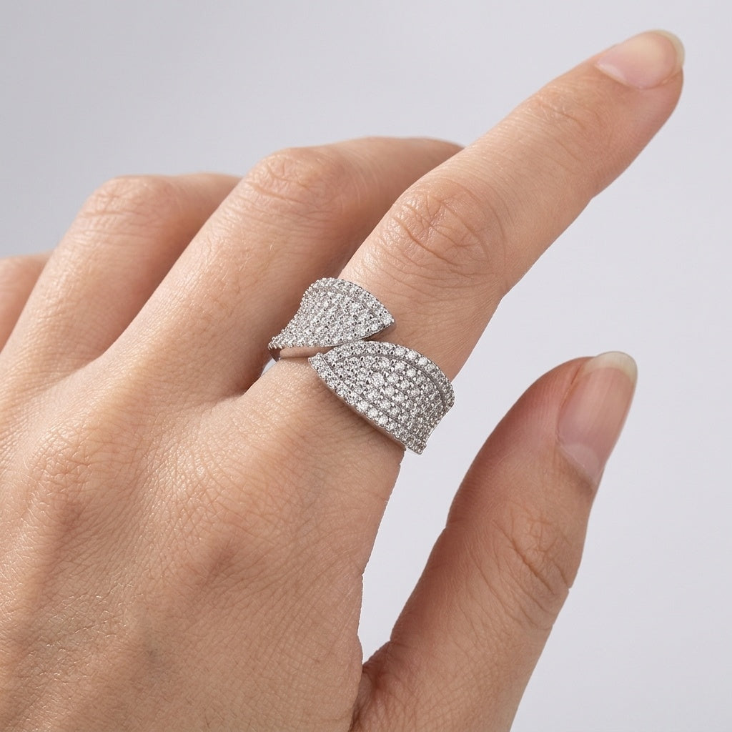 Eclipse Split Ring – Premium Pavé Statement Ring in Silver Finish