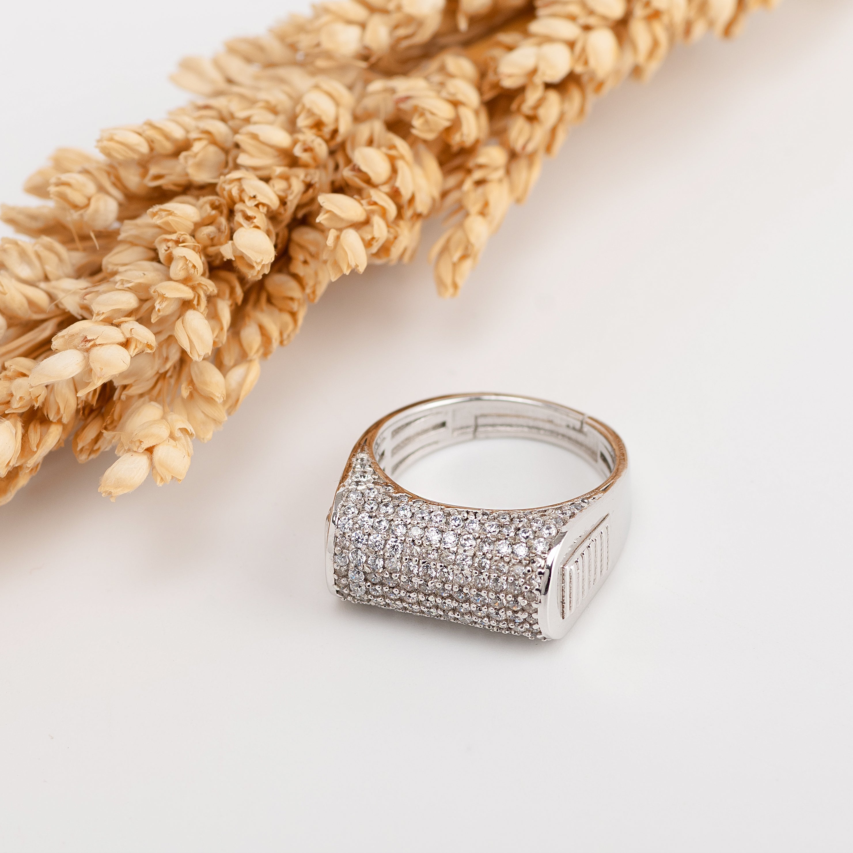 Monarch Iced Signet – Premium Pavé Statement Ring in Silver Finish