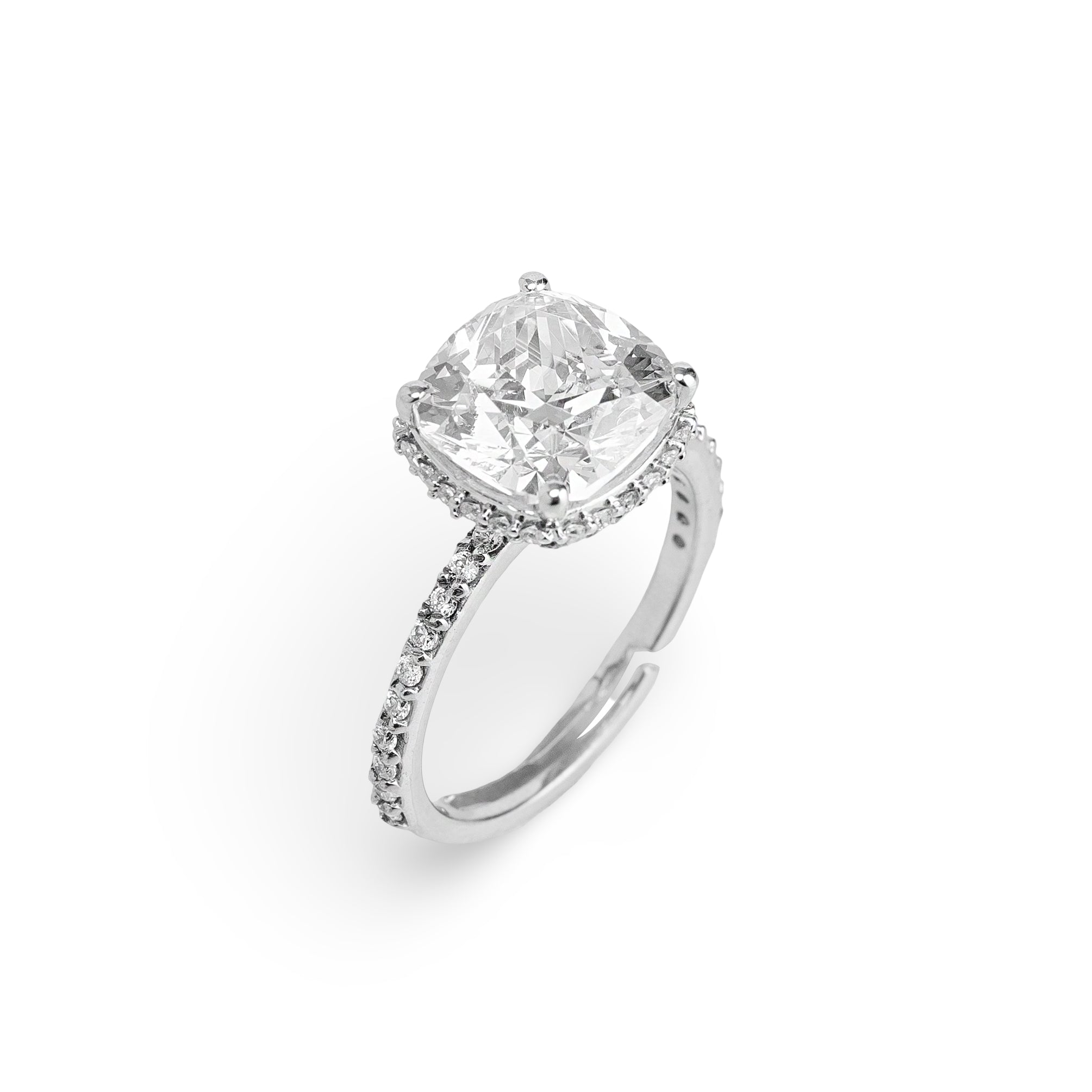 Eterna Halo Ring – Premium Unisex Solitaire Ring in Silver with Crystal Halo