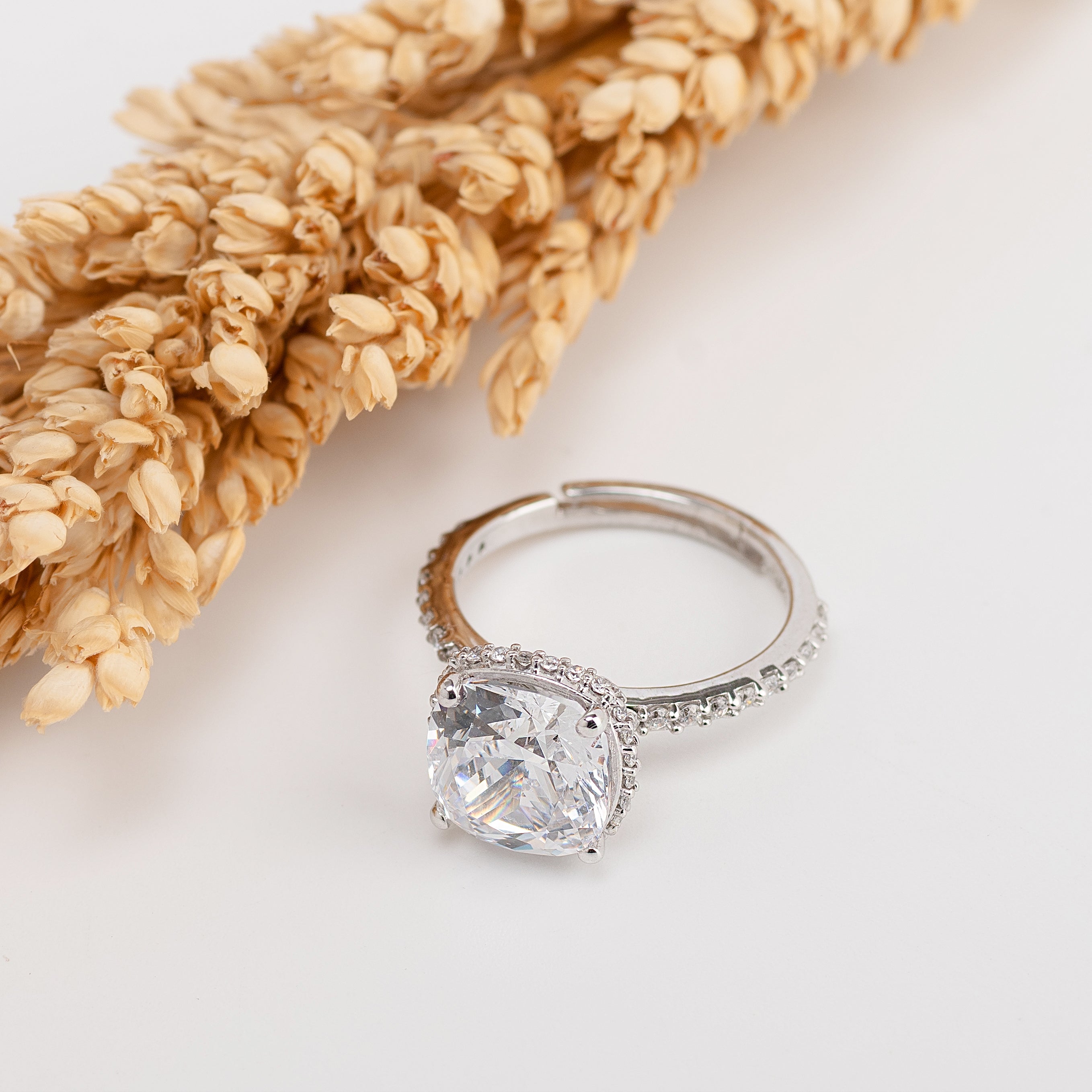 Eterna Halo Ring – Premium Unisex Solitaire Ring in Silver with Crystal Halo