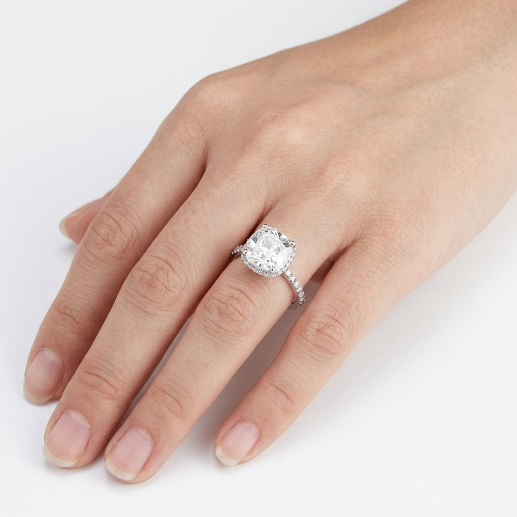Eterna Halo Ring – Premium Unisex Solitaire Ring in Silver with Crystal Halo