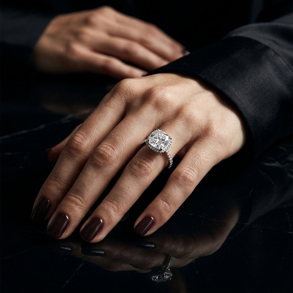 Eterna Halo Ring – Premium Unisex Solitaire Ring in Silver with Crystal Halo