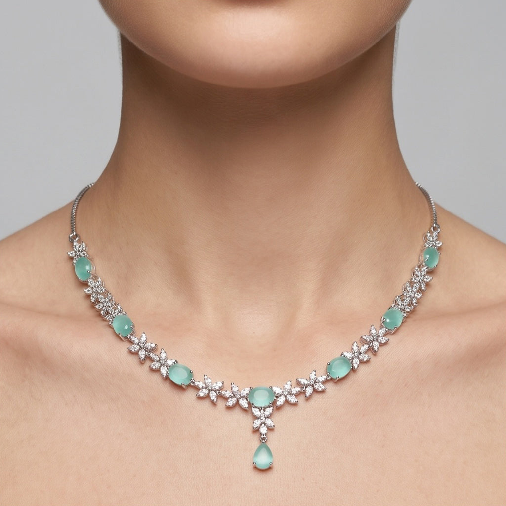 Celestia Mint – Premium Women’s Necklace & Earrings Set in Silver-Tone Finish