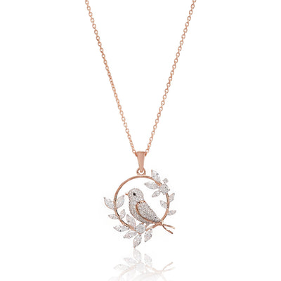 Aviary Halo – Premium Bird Motif Pendant Necklace in Rose Gold Finish