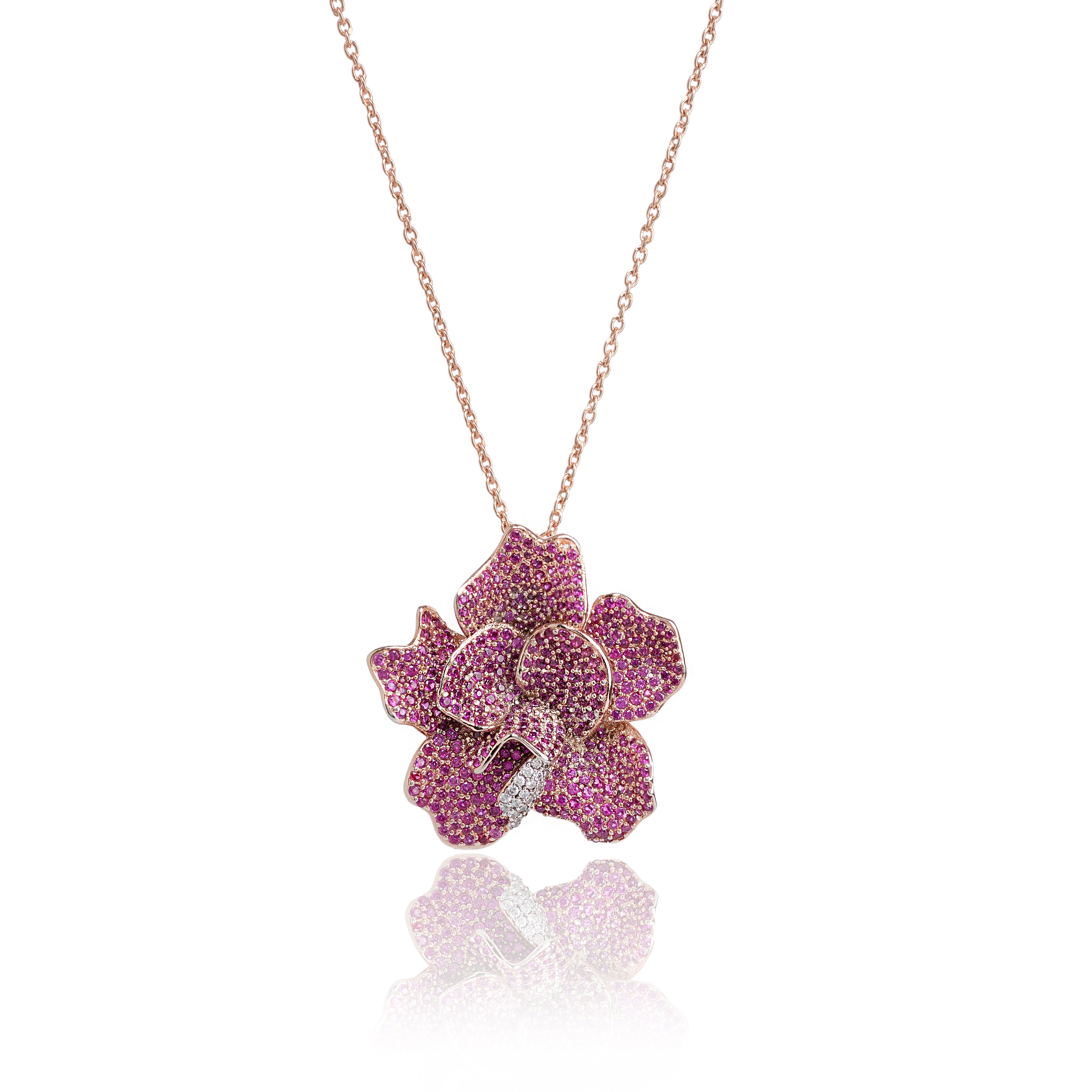 Blush Orchid Drip – Premium Floral Pendant in Rose Gold & Pink Stone Finish