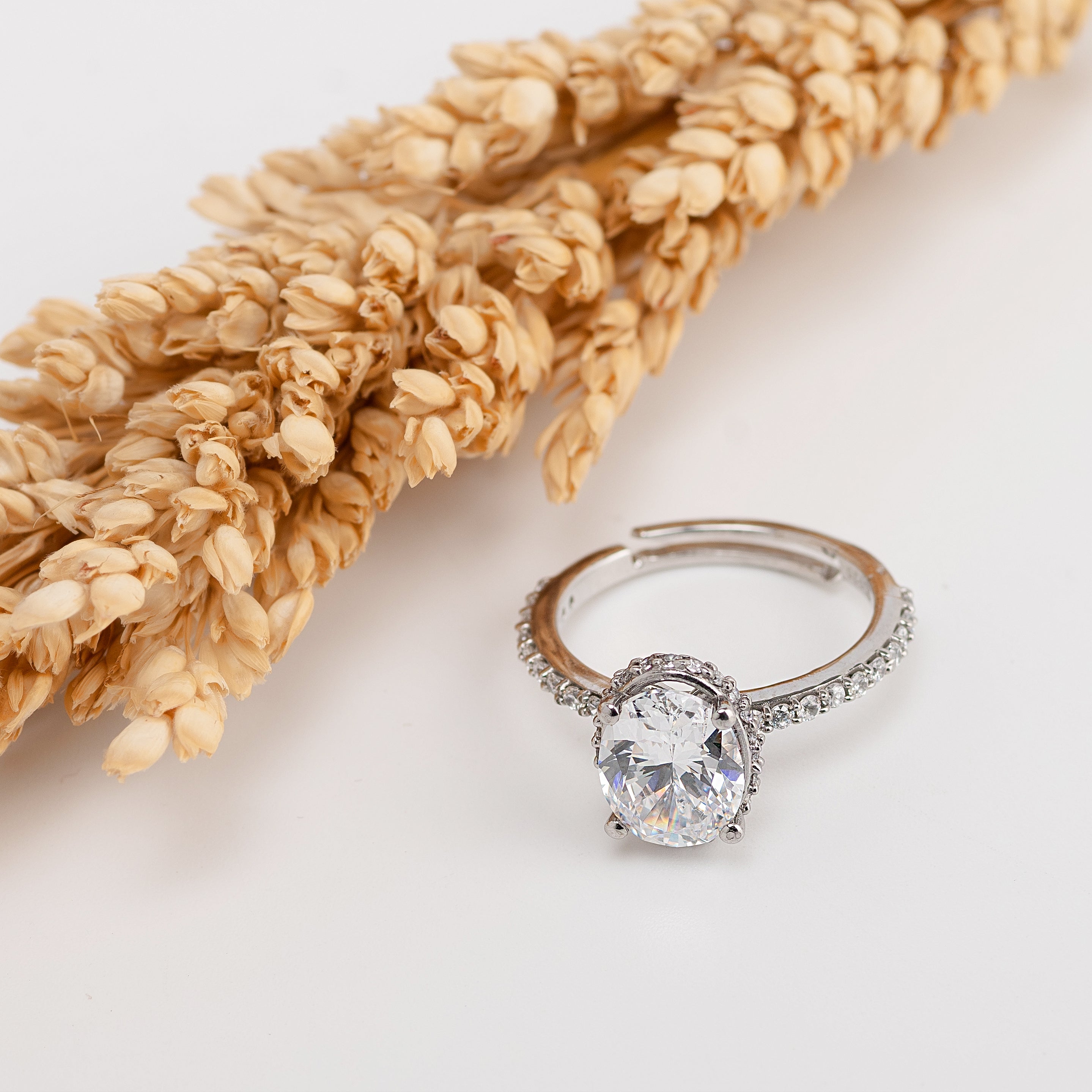 Celeste Halo Ring – Premium Oval Diamond Ring in White Gold Finish