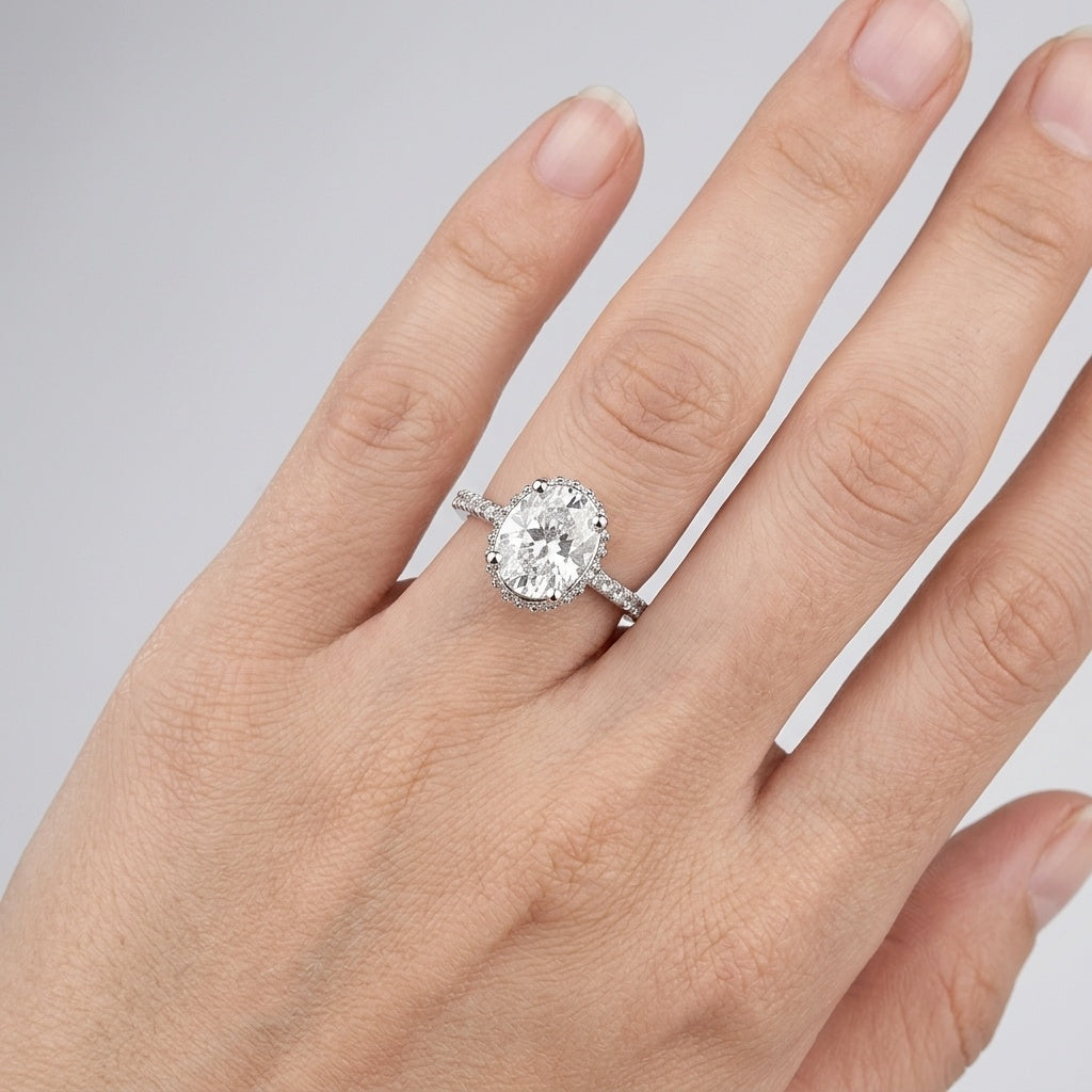Celeste Halo Ring – Premium Oval Diamond Ring in White Gold Finish