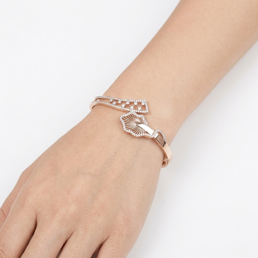 Aurora Fan Cuff – Premium Artistic Rose Gold Open Bracelet