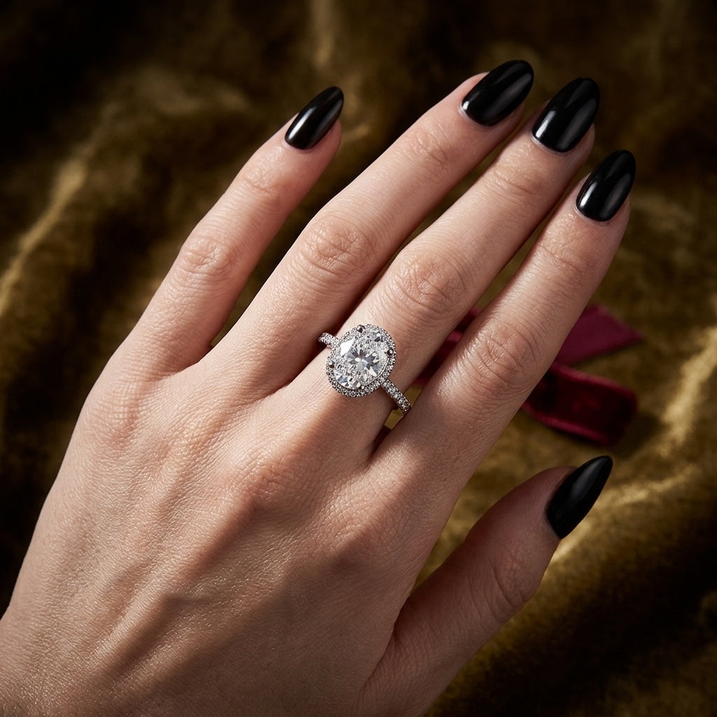 Celeste Halo Ring – Premium Oval Diamond Ring in White Gold Finish