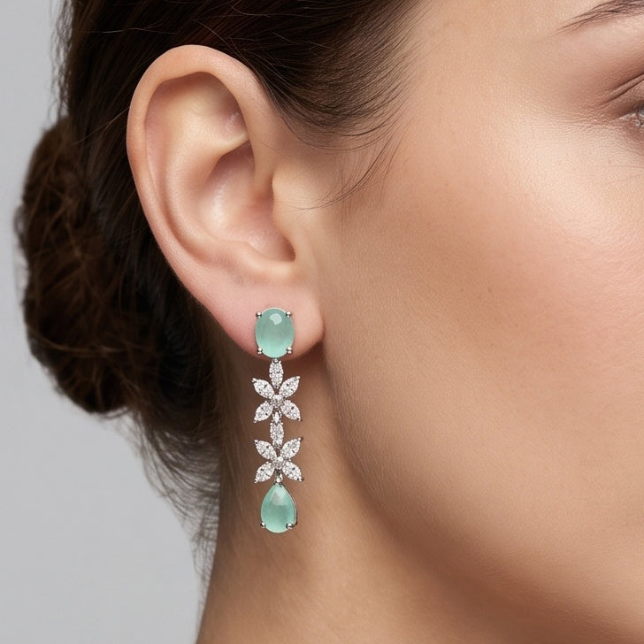 Celestia Mint – Premium Women’s Necklace & Earrings Set in Silver-Tone Finish