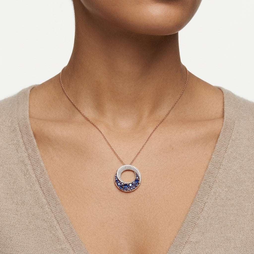 Azure Halo – Premium Circular Pendant Necklace in Rose Gold Finish