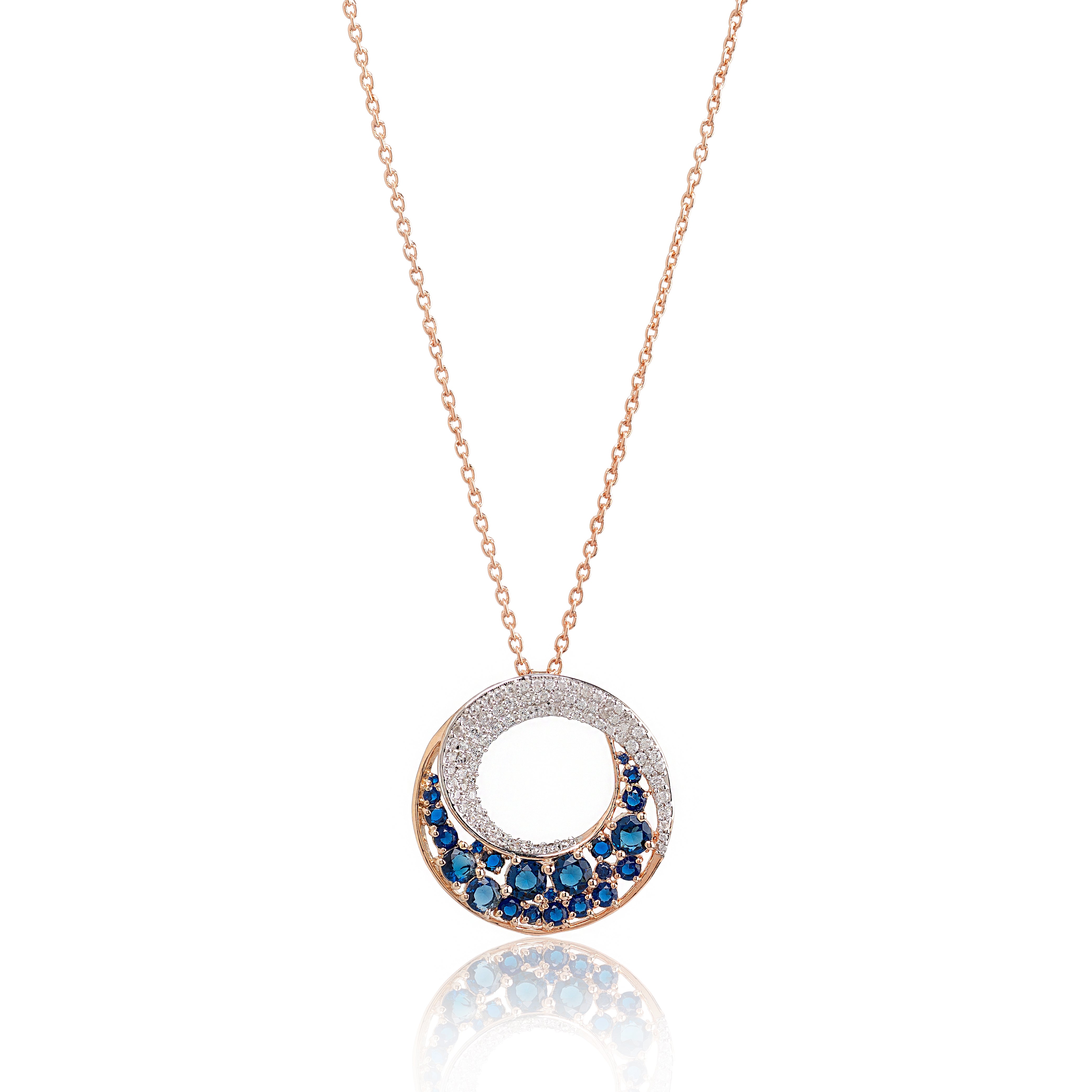 Azure Halo – Premium Circular Pendant Necklace in Rose Gold Finish