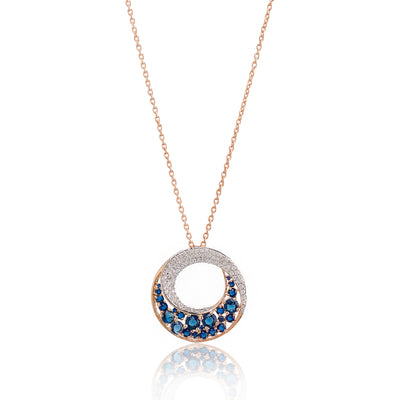 Azure Halo – Premium Circular Pendant Necklace in Rose Gold Finish