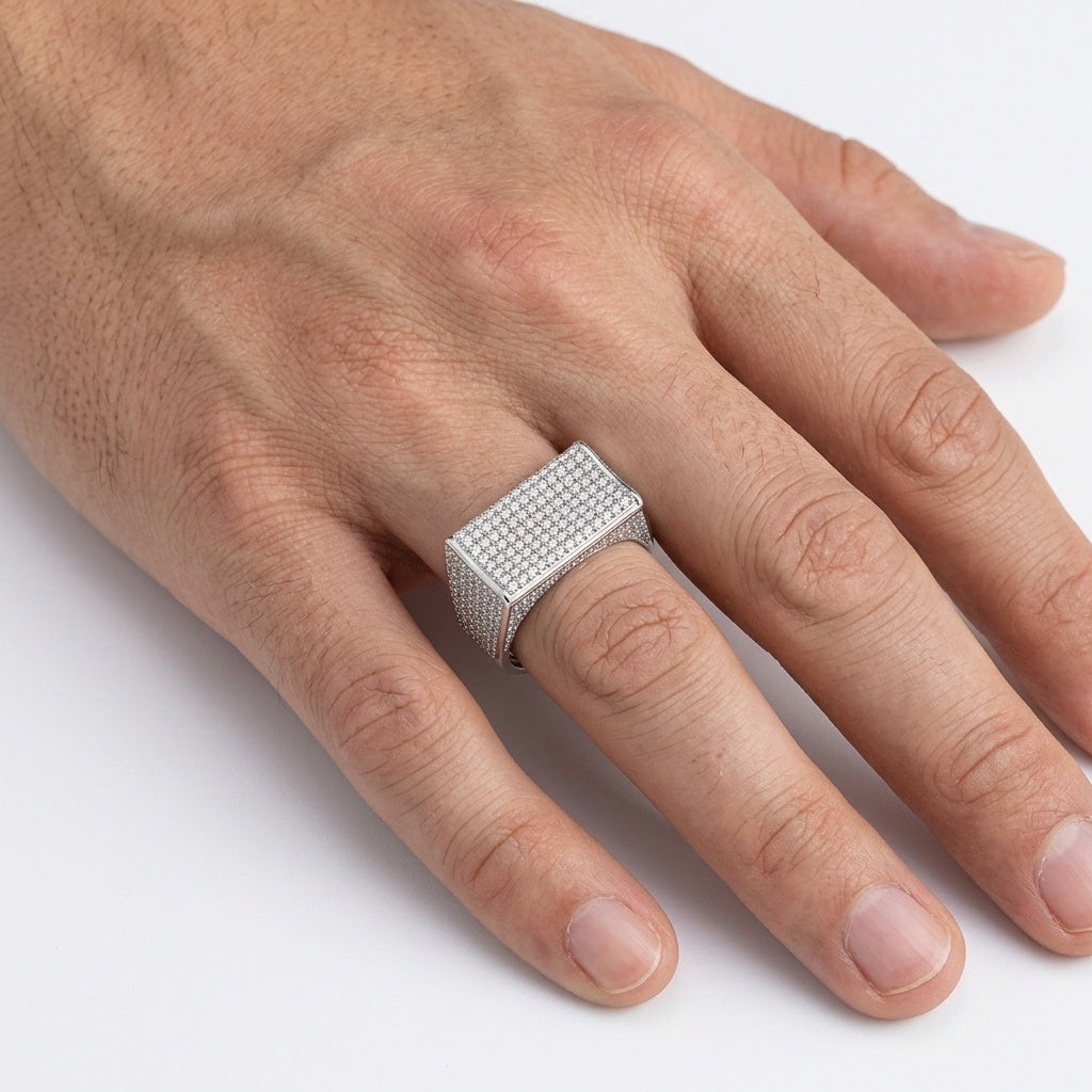 Iced Titan Statement Ring – Premium Unisex Crystal Ring in Silver Finish