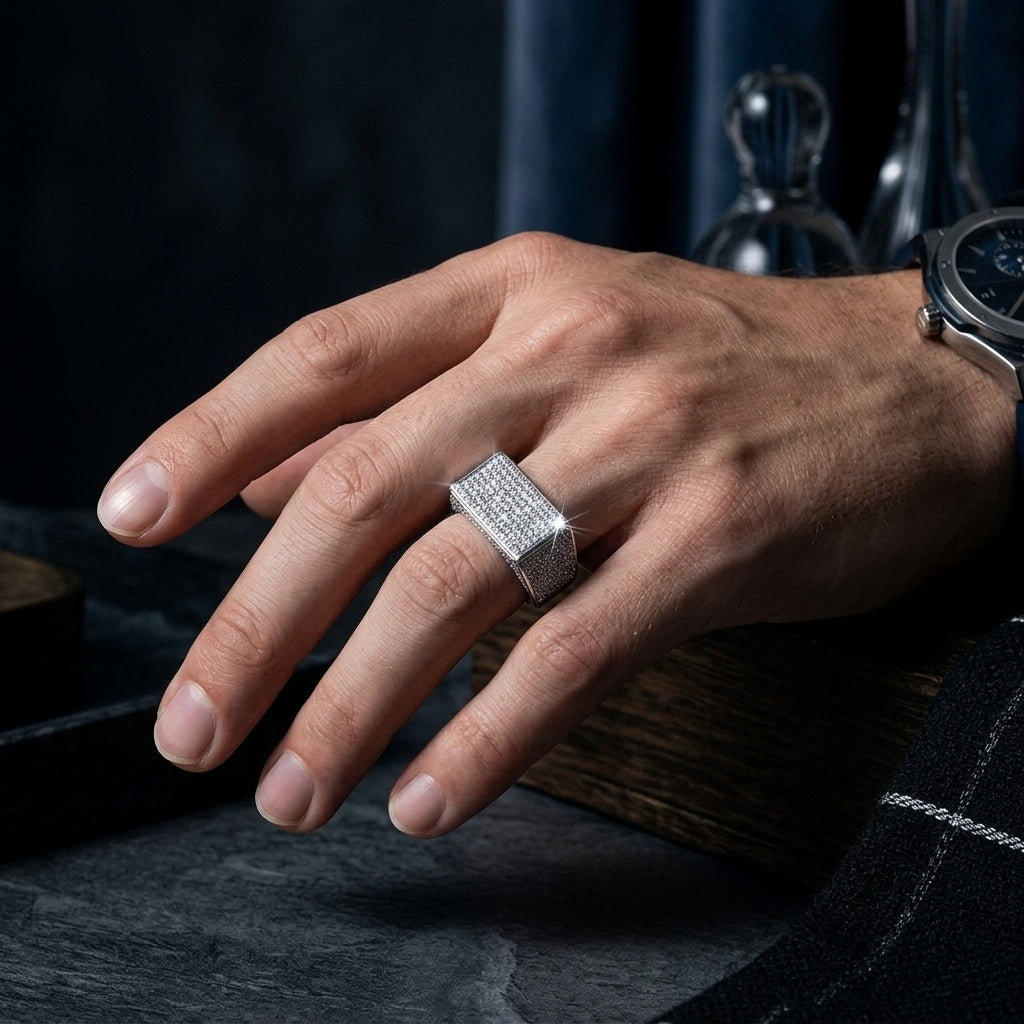 Iced Titan Statement Ring – Premium Unisex Crystal Ring in Silver Finish