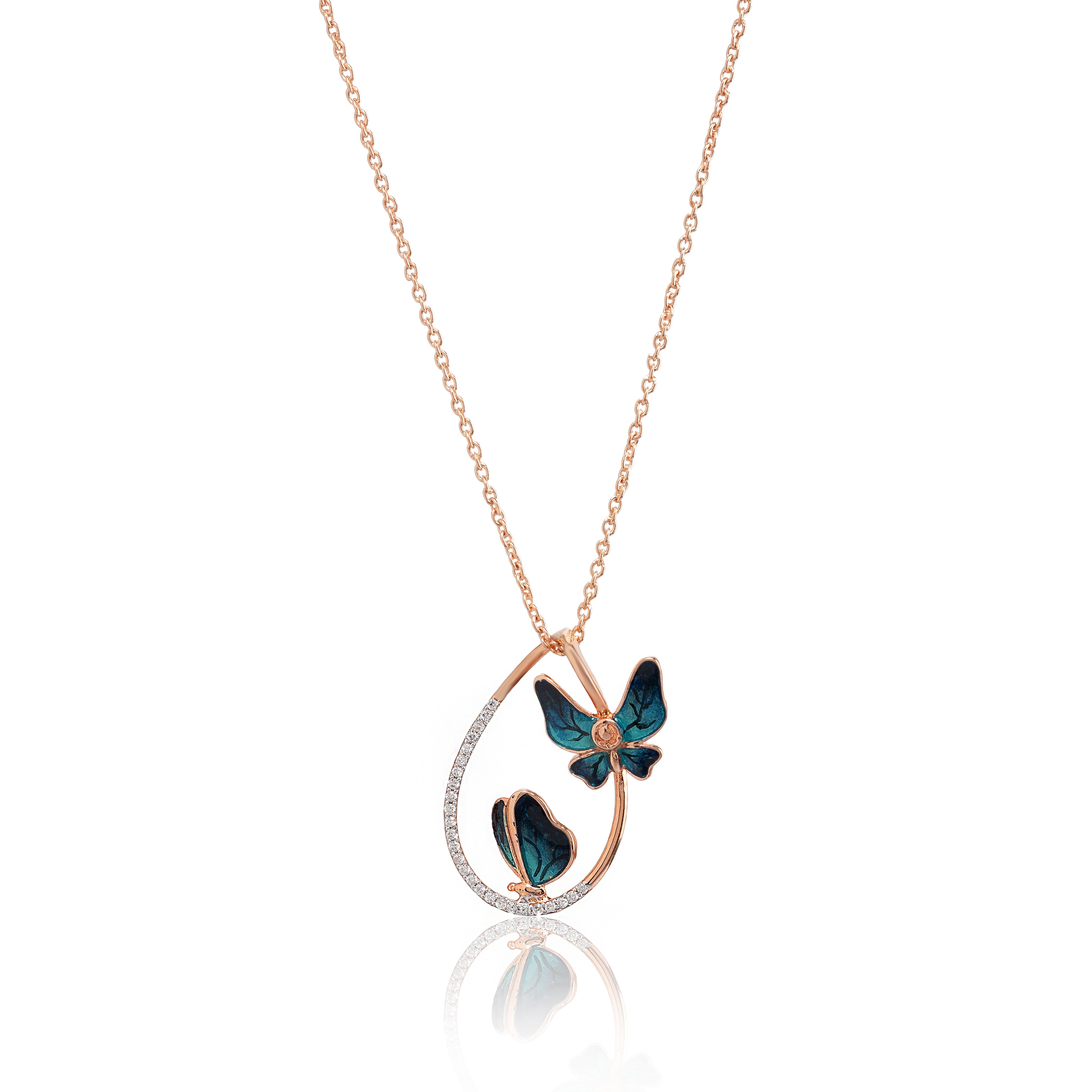 Nocturne Flutter – Premium Butterfly Pendant Necklace in Rose Gold Finish