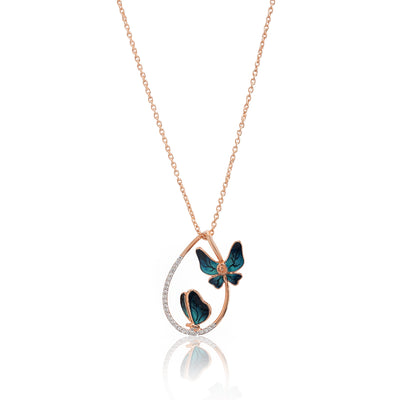 Nocturne Flutter – Premium Butterfly Pendant Necklace in Rose Gold Finish