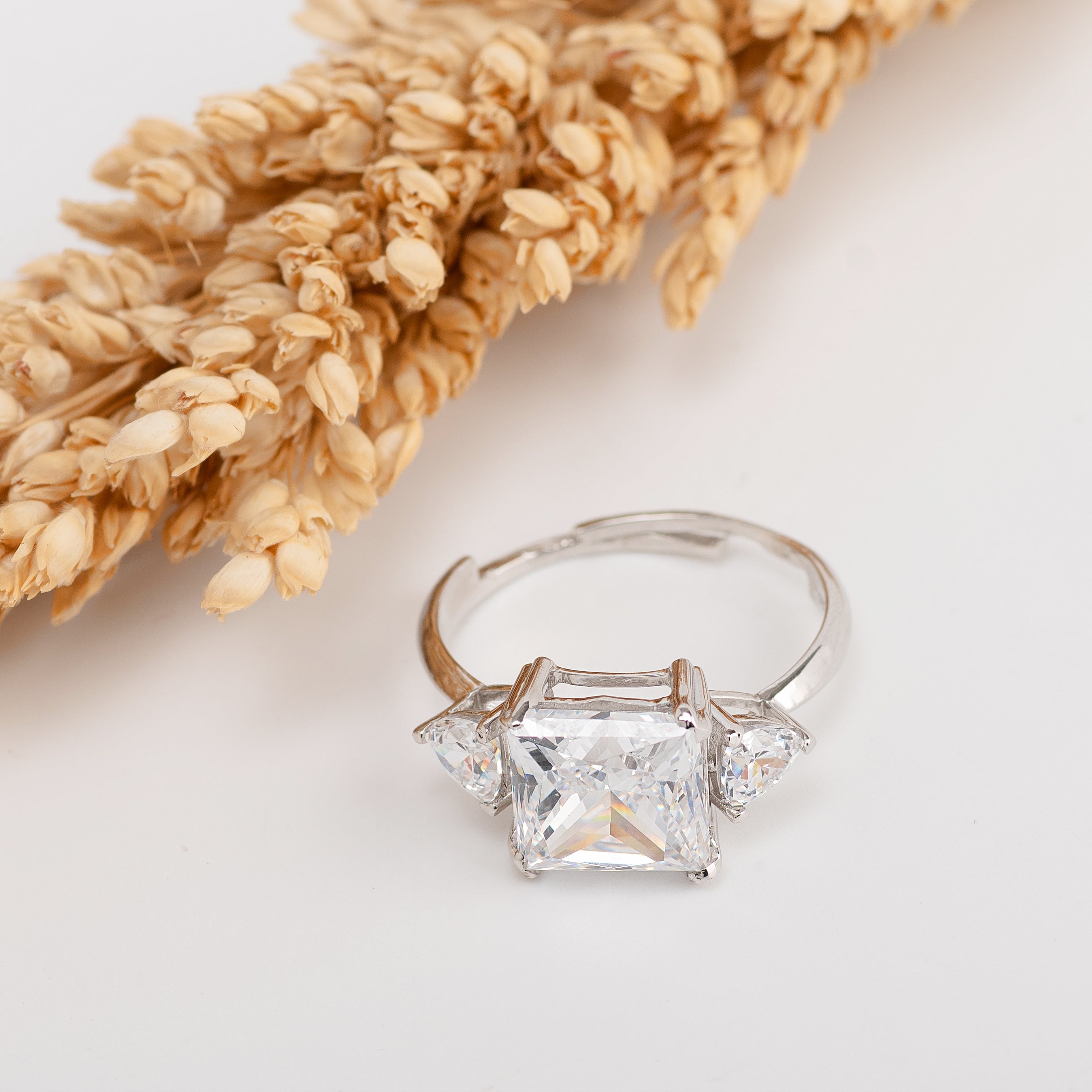 Imperial Prism Ring – Premium Cushion-Cut Statement Ring in White Gold Finish