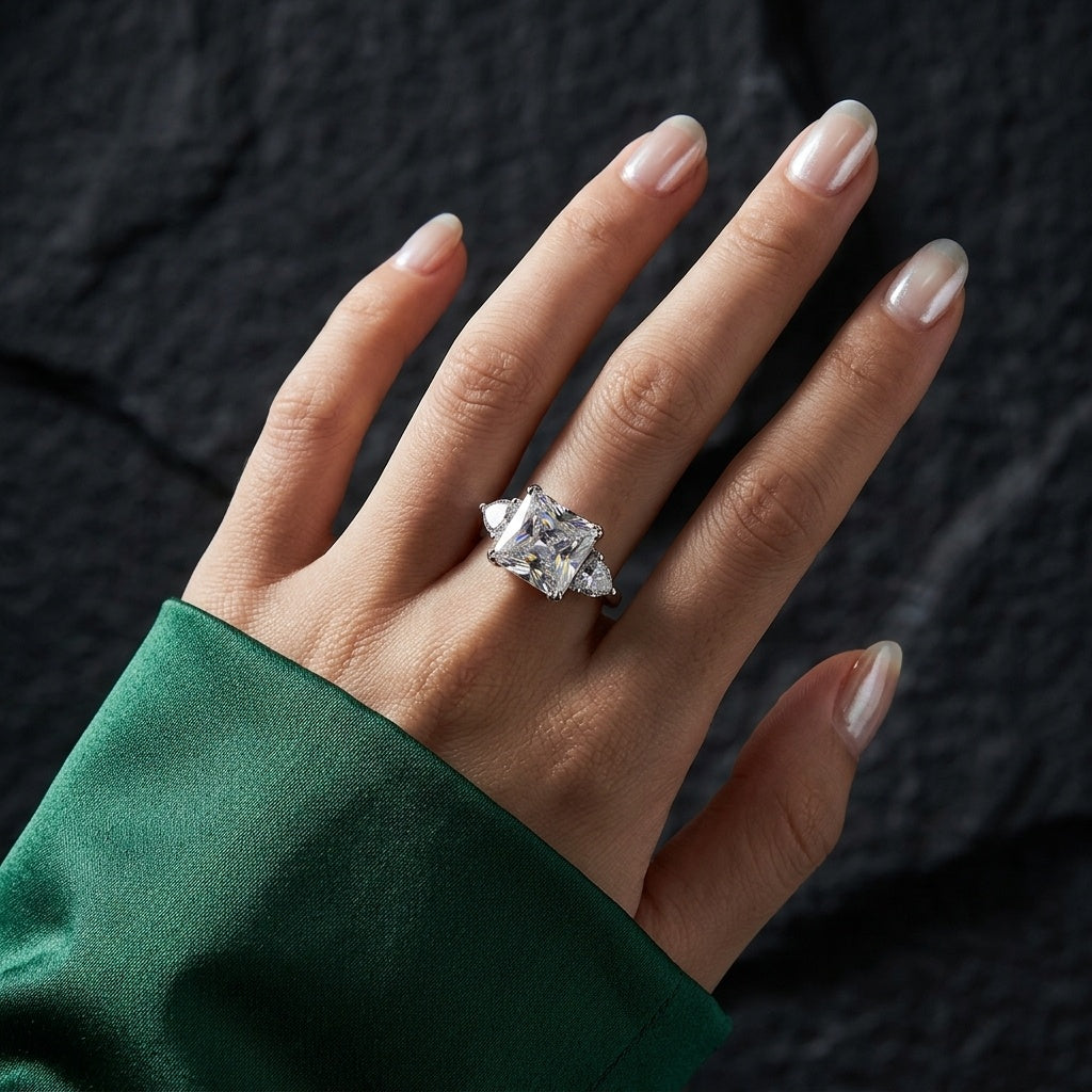 Imperial Prism Ring – Premium Cushion-Cut Statement Ring in White Gold Finish