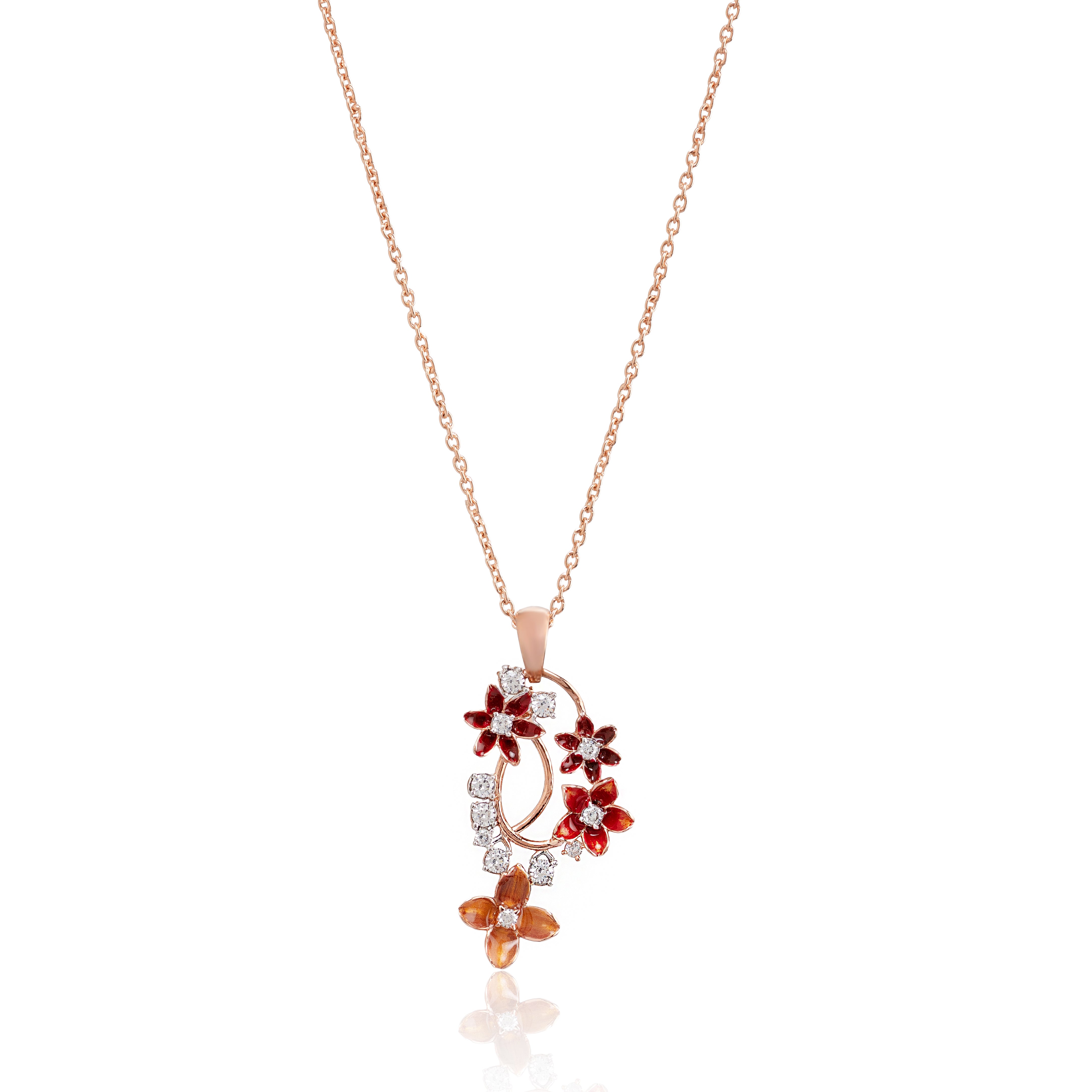 Crimson Bloom – Premium Floral Pendant Necklace in Rose Gold Finish