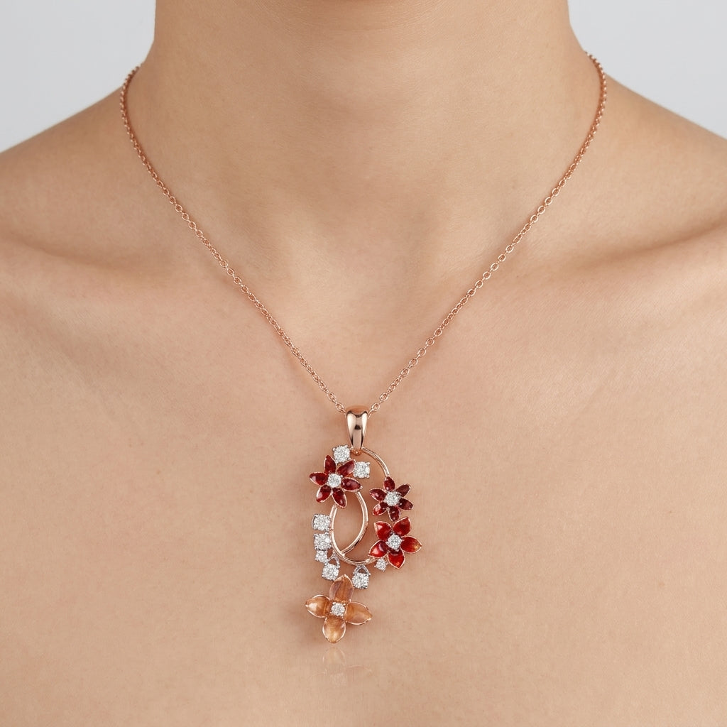 Crimson Bloom – Premium Floral Pendant Necklace in Rose Gold Finish