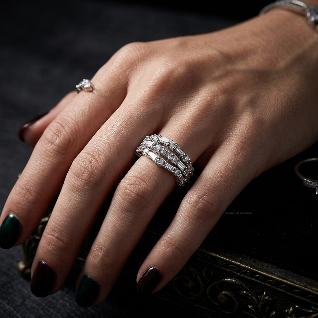 Glacier Crown Ring – Premium Diamond-Style Band Ring in Silver