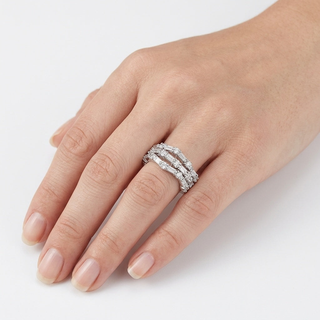 Glacier Crown Ring – Premium Diamond-Style Band Ring in Silver