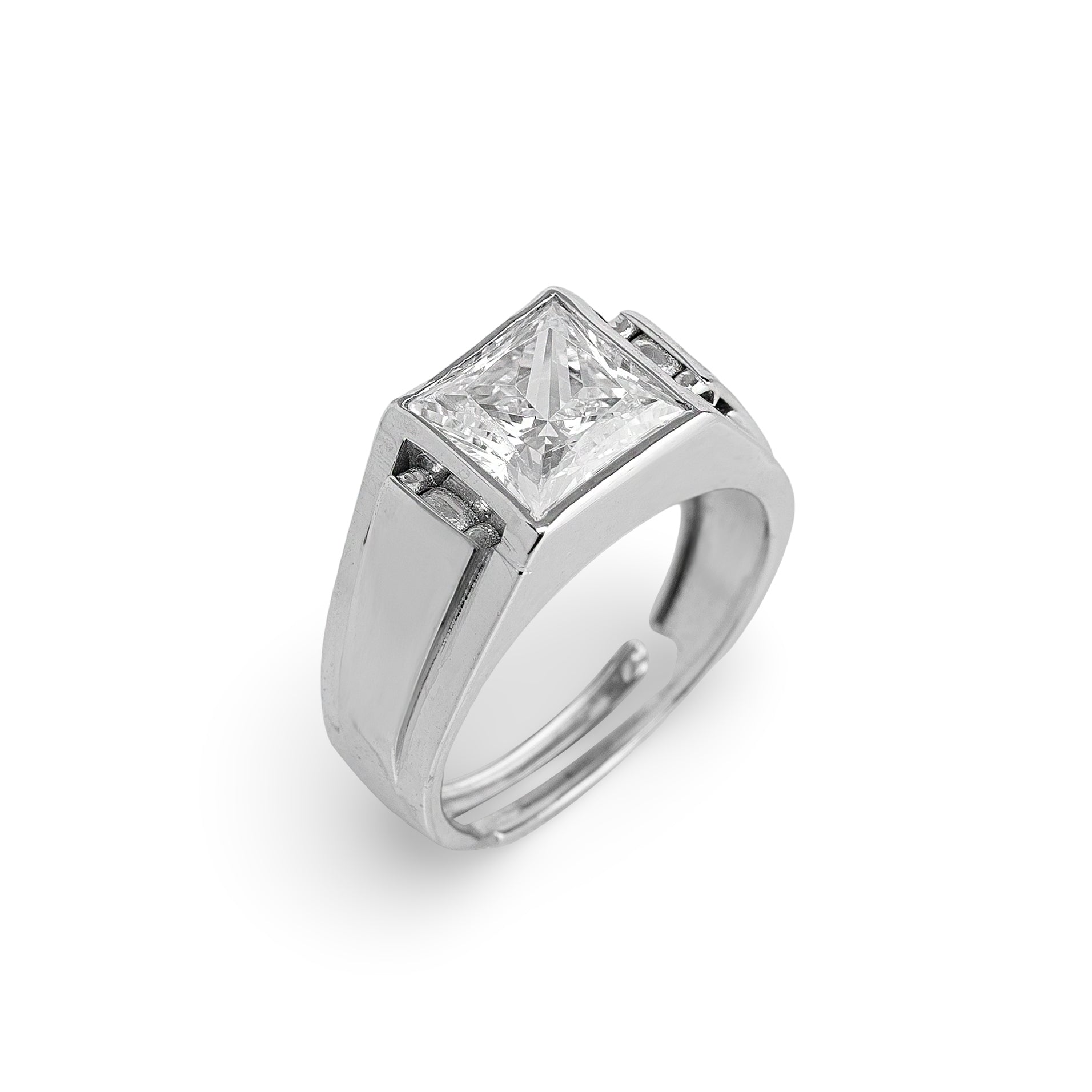 Imperial Prism Ring – Premium Men Square Solitaire Ring in Silver Finish