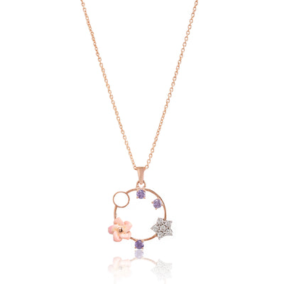 Blush Orbit – Premium Floral Halo Pendant Necklace in Rose Gold Finish